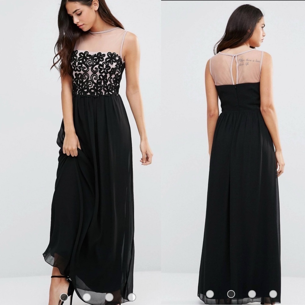 Little Mistress Black Sleeveless Embroidered Illusion Formal Gown Dress Sz 4 NWT
